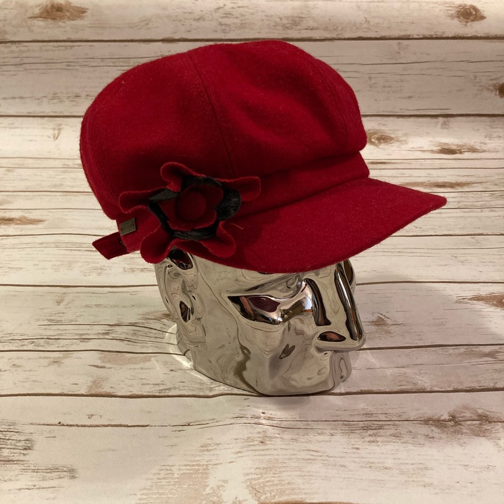 Betmar New York Deep Red Wool Blend Newsboy Hat One Size